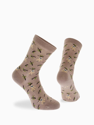 Cotton crew socks with sloth design