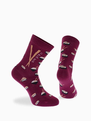 Cotton crew socks with sushi design
