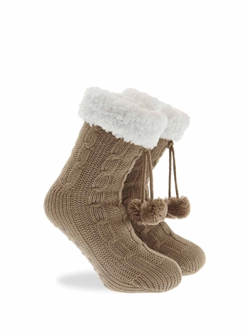 Πλεκτές καλτσοπαντόφλες με επένδυση γούνα και αντιολισθητικό πάτο