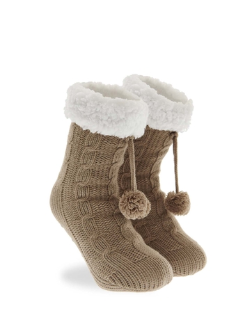 Πλεκτές καλτσοπαντόφλες με επένδυση γούνα και αντιολισθητικό πάτο