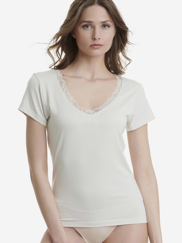 V-neck t-shirt από bamboo με δαντέλα