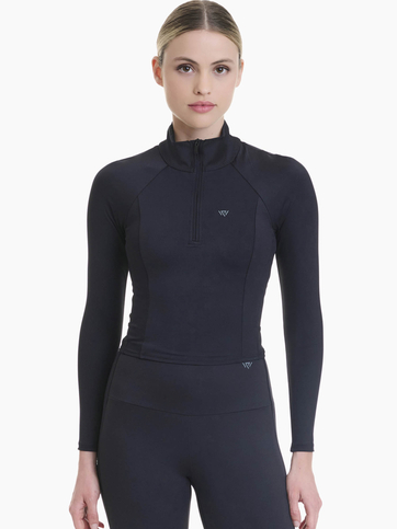 Long-sleeve sports top with half zipper and built-in bra with removable cups
