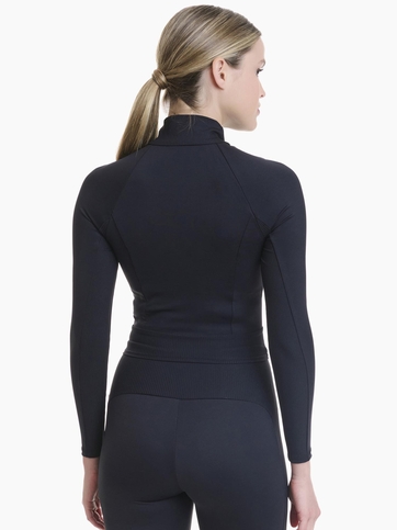 Long-sleeve sports top with half zipper and built-in bra with removable cups
