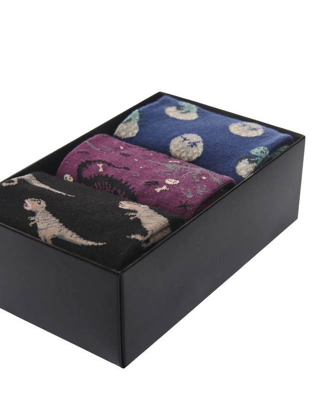 Βαμβακερές κάλτσες με σχέδιο δεινόσαυρους 3-pack giftbox