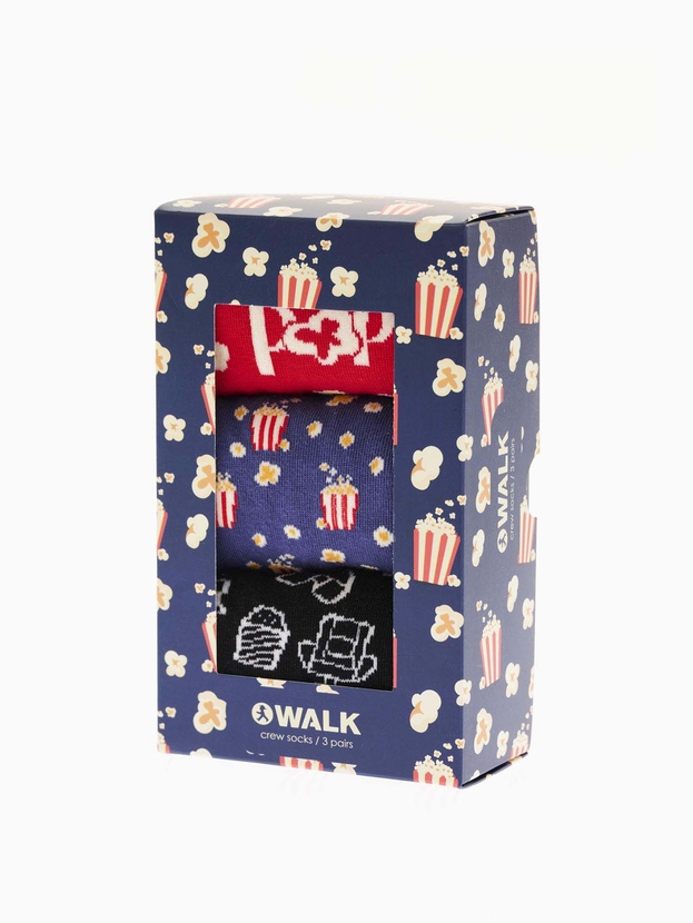 Cotton crew socks with cinema design – 3-pair gift box