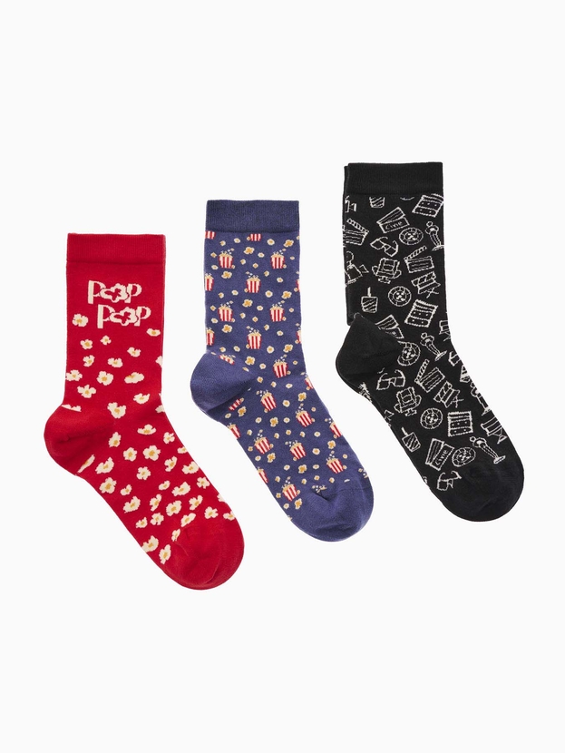 Cotton crew socks with cinema design – 3-pair gift box