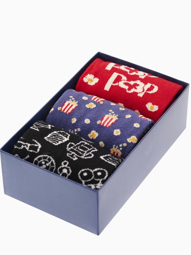 Cotton crew socks with cinema design – 3-pair gift box