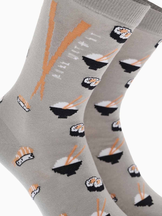 Cotton crew socks with sushi design