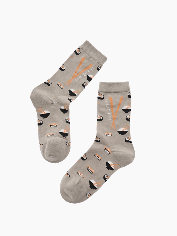 Cotton crew socks with sushi design