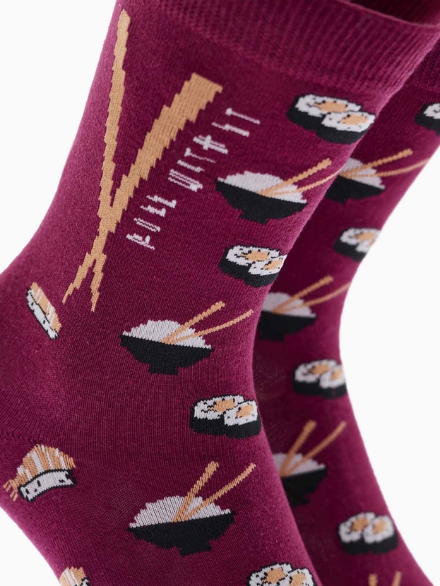 Cotton crew socks with sushi design