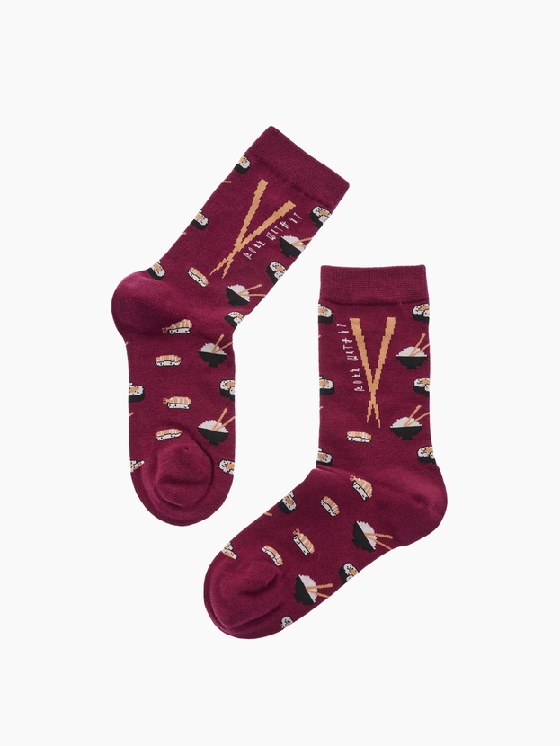 Cotton crew socks with sushi design