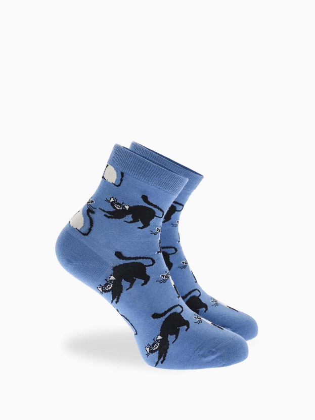 Cotton quarter socks with cats design