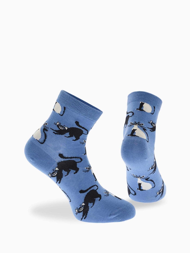 Cotton quarter socks with cats design
