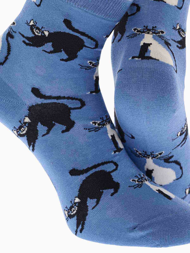 Cotton quarter socks with cats design