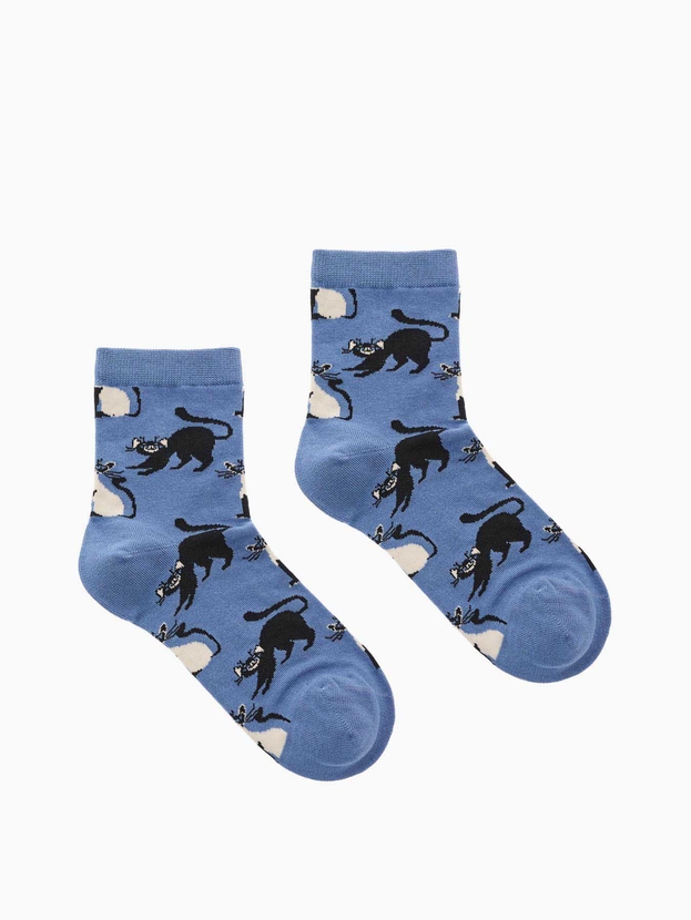 Cotton quarter socks with cats design