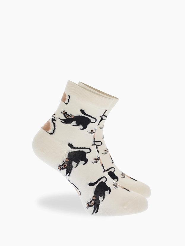 Cotton quarter socks with cats design