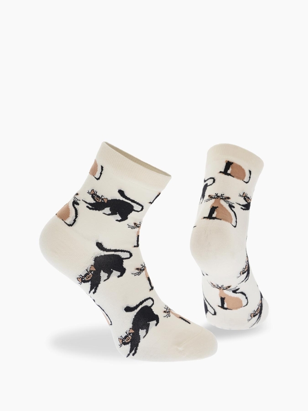 Cotton quarter socks with cats design