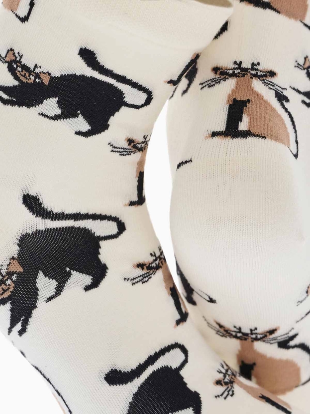 Cotton quarter socks with cats design