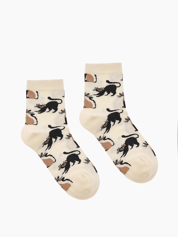 Cotton quarter socks with cats design
