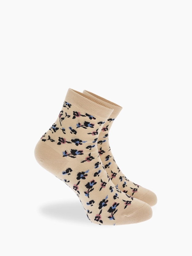 Cotton quarter socks with floral design