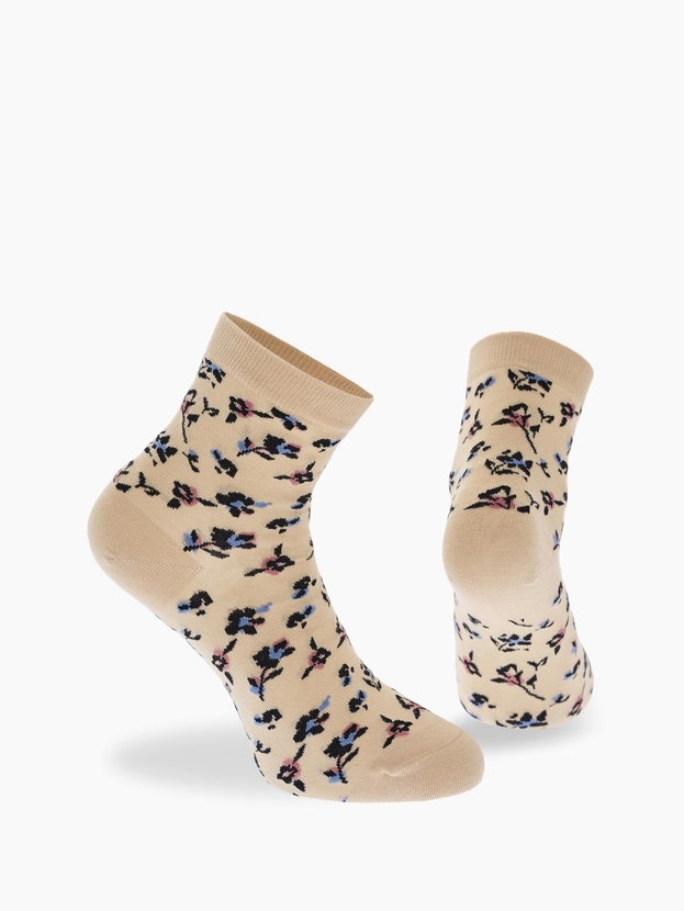 Cotton quarter socks with floral design