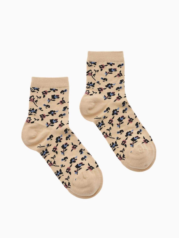 Cotton quarter socks with floral design