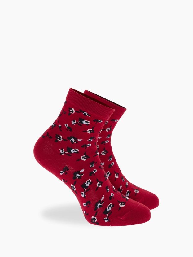Cotton quarter socks with floral design