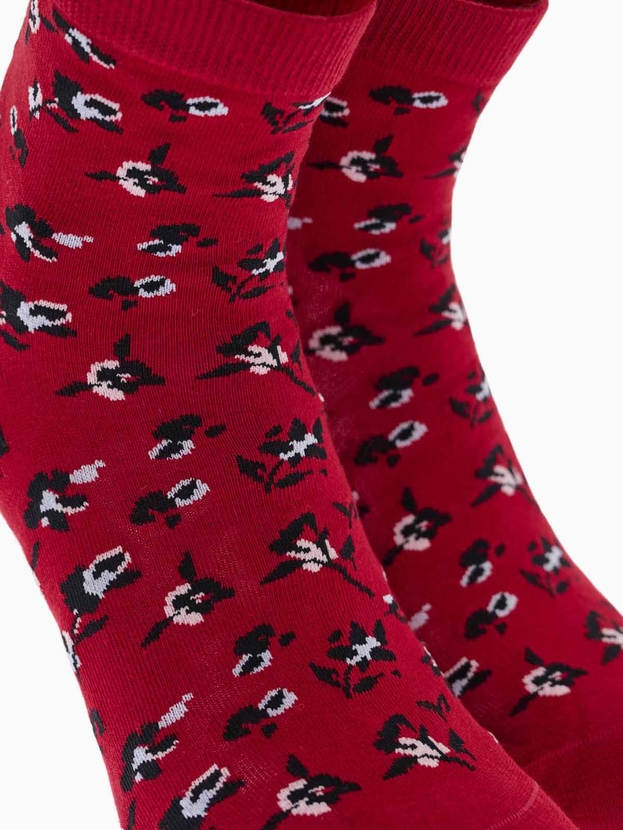Cotton quarter socks with floral design