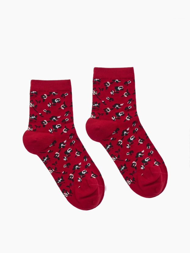 Cotton quarter socks with floral design