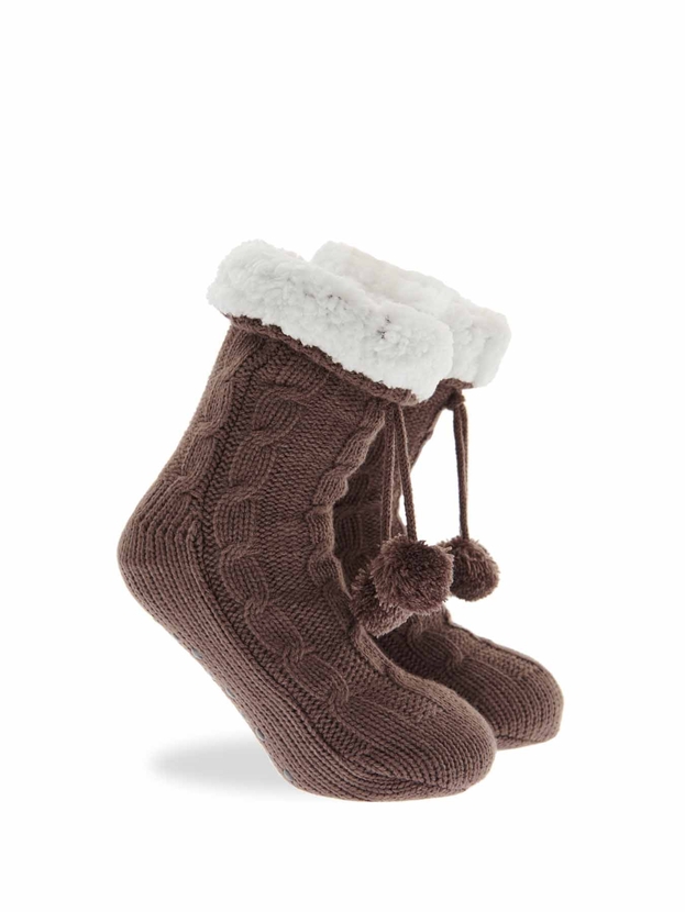Πλεκτές καλτσοπαντόφλες με επένδυση γούνα και αντιολισθητικό πάτο