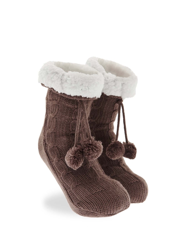 Πλεκτές καλτσοπαντόφλες με επένδυση γούνα και αντιολισθητικό πάτο