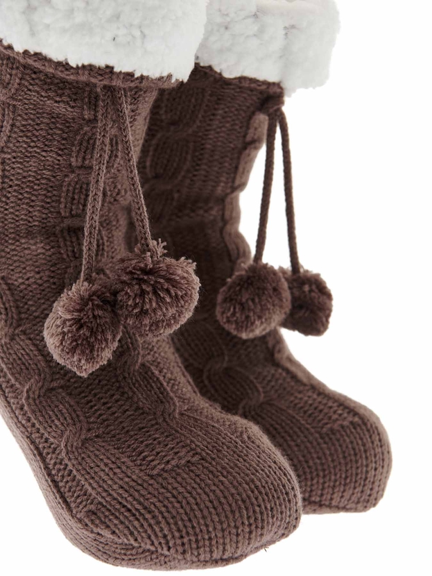 Πλεκτές καλτσοπαντόφλες με επένδυση γούνα και αντιολισθητικό πάτο