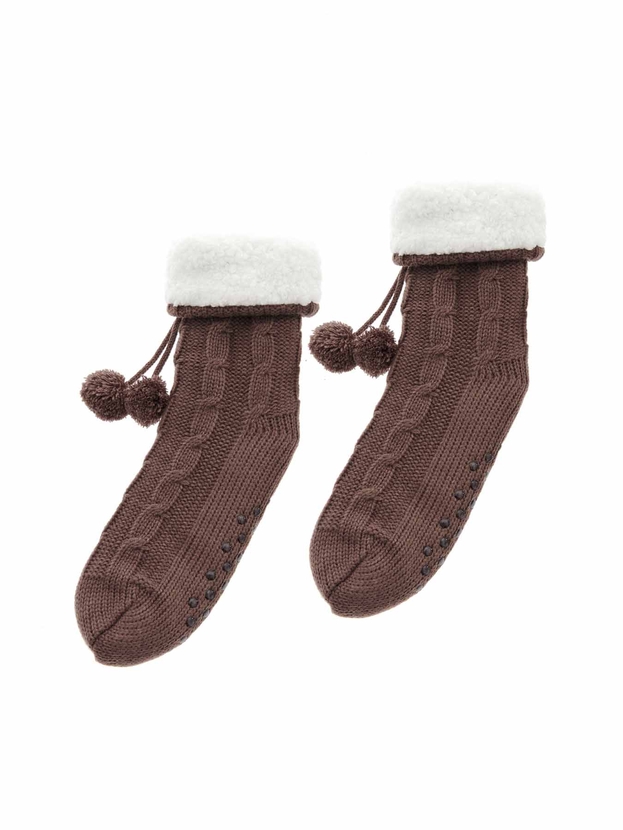 Πλεκτές καλτσοπαντόφλες με επένδυση γούνα και αντιολισθητικό πάτο
