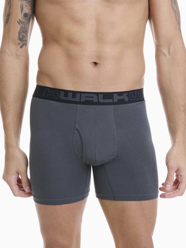 Long leg cotton boxer with functional open fly (2-pack)