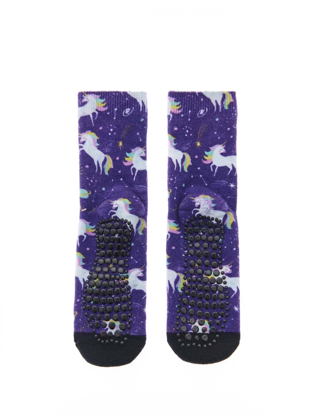 Kid's printed house socks with silicon grip dots