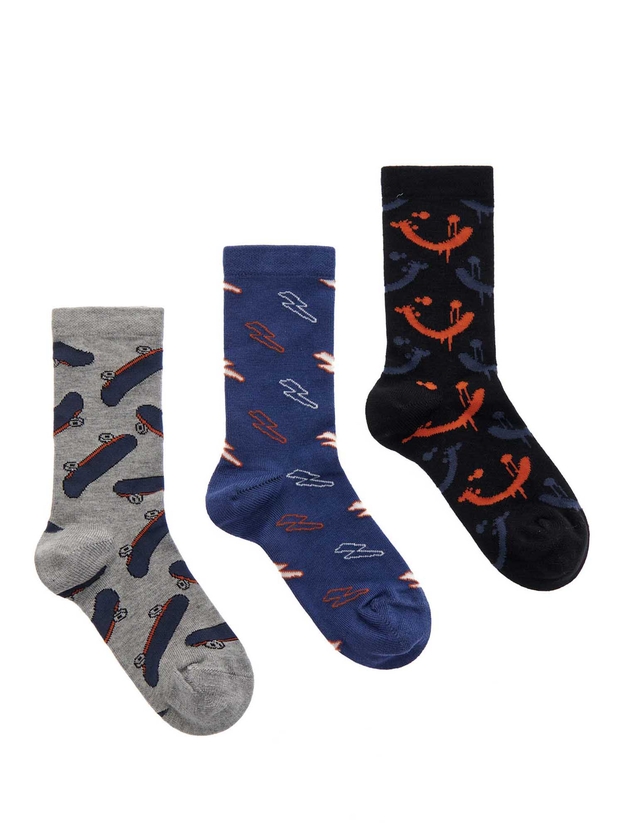 Kid's bamboo crew socks with print (3 pairs)