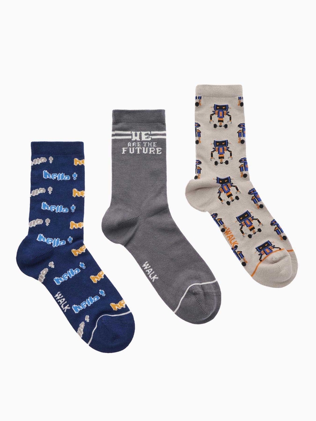 Kid's bamboo crew socks with print (3 pairs)