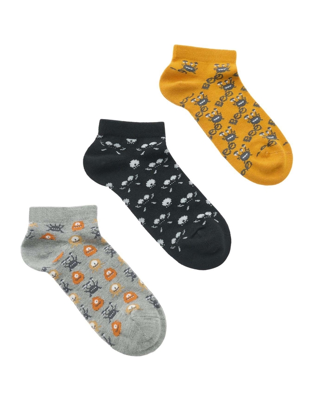 Kid's bamboo low cut socks with print (3 pairs)