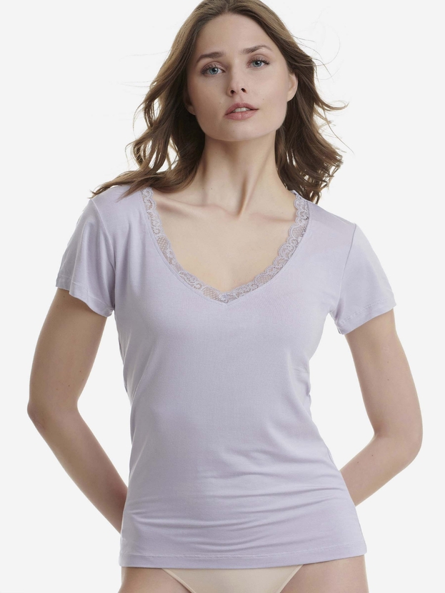 V-neck t-shirt από bamboo με δαντέλα