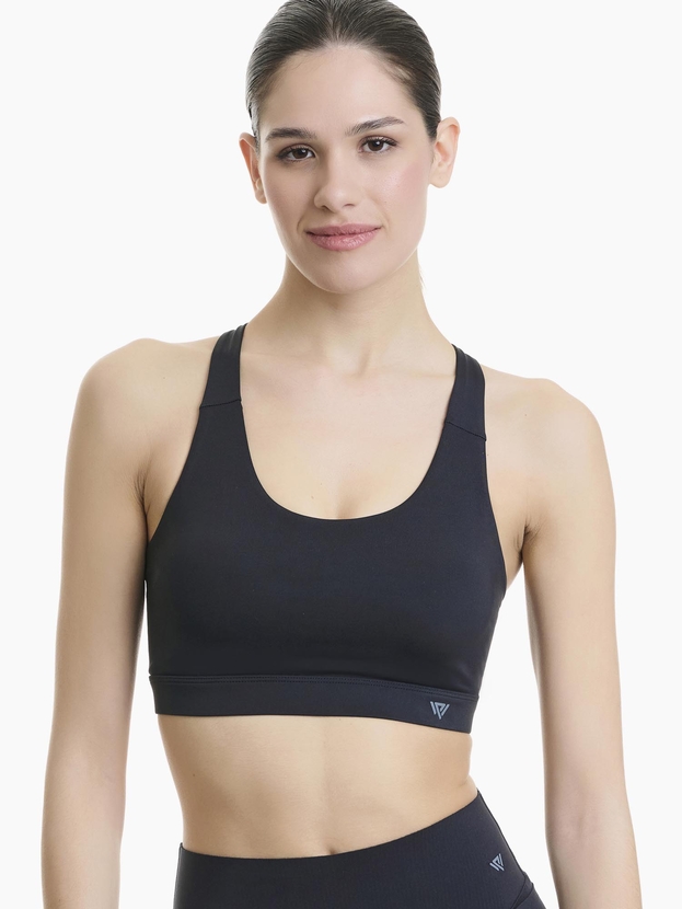 High support sports bra with open back and removable cups