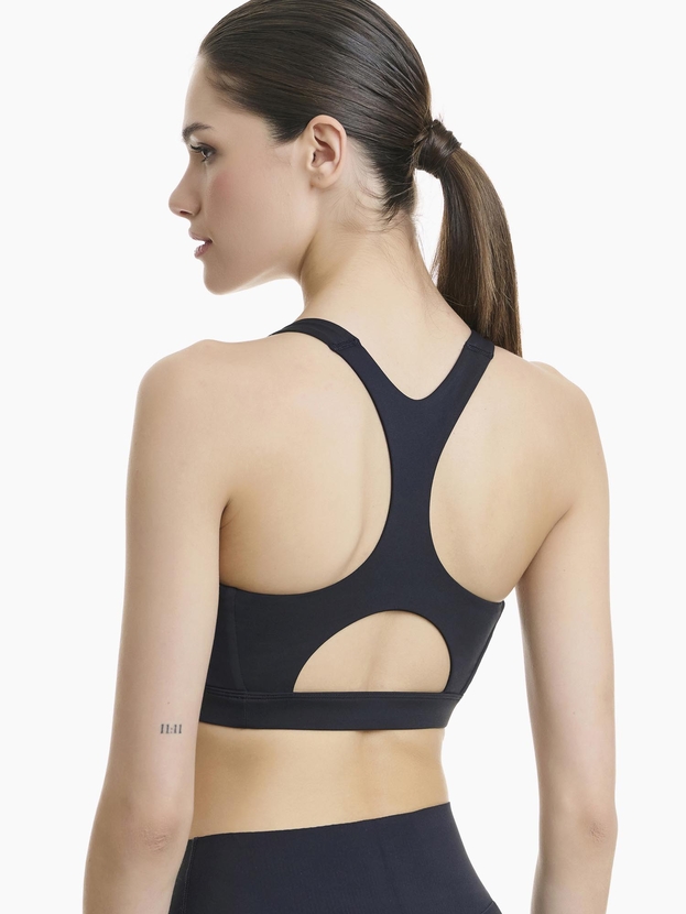 High support sports bra with open back and removable cups