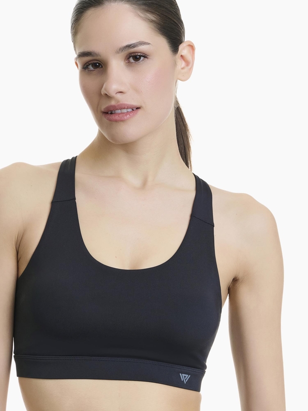 High support sports bra with open back and removable cups