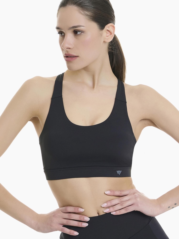 High support sports bra with open back and removable cups
